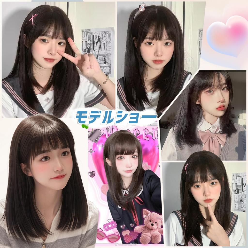 FORCUTEU Paruka Černá Středně černé vlasy Plná Paruka Rovná Přirozená Malá tvář Tepelně odolná Neformální Včetně Polodlouhá síť/hřeben