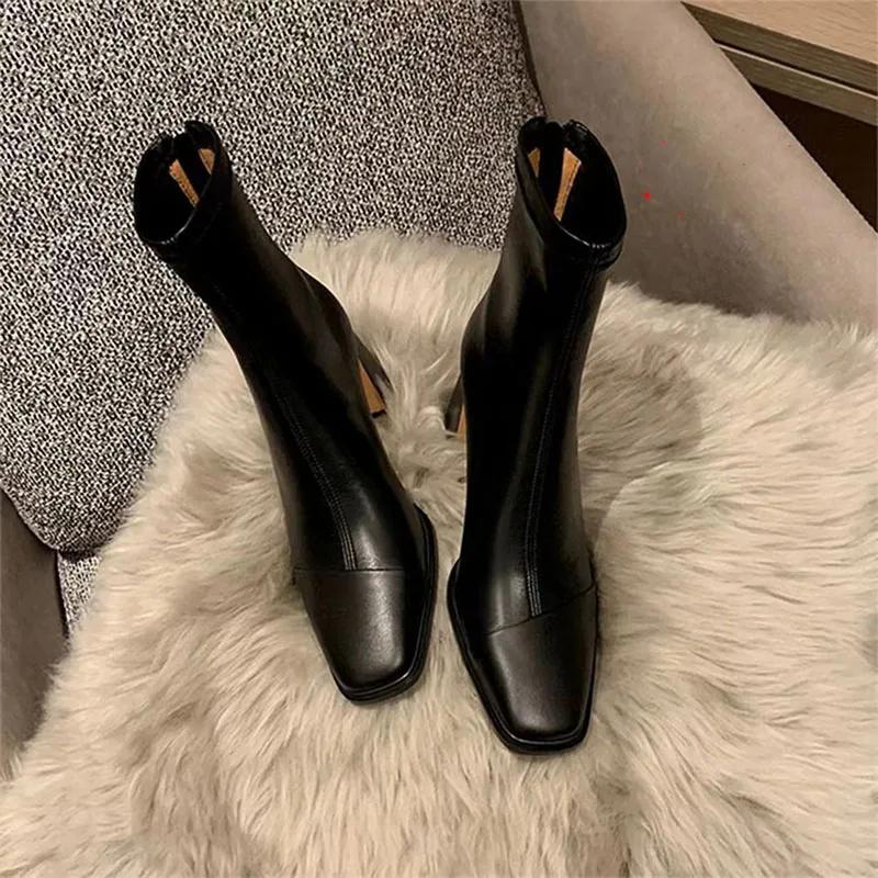 Autumn Winter Warm Cotton Women Ankle Boots Fashion Square Toe Short Booties Ladies Concise Thick High Heels Shoes