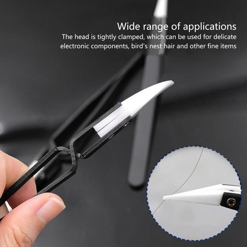3 Pcs/Set Precision Ceramic Reverse Tweezers Heat-resistant Anti-Static Cigarette Tweezers Straight Curved Tip Tweezers