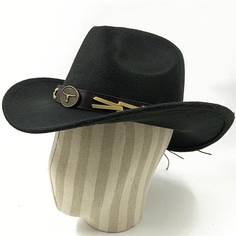 Dark purple Cowboy Hat New Jazz Knight hat cowboy hat monochrome felt hat men's and women's large brim outdoor hat