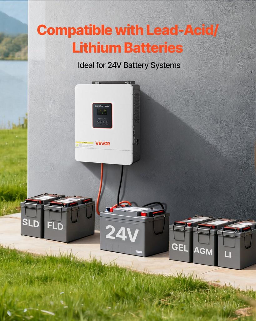 4000W hibridinis saulės keitiklis, 24V DC į 230V AC, grynos sinusinės bangos galios keitiklis įkroviklis, su integruotu 120A MPPT saulės valdikliu, WiFi moduliu,