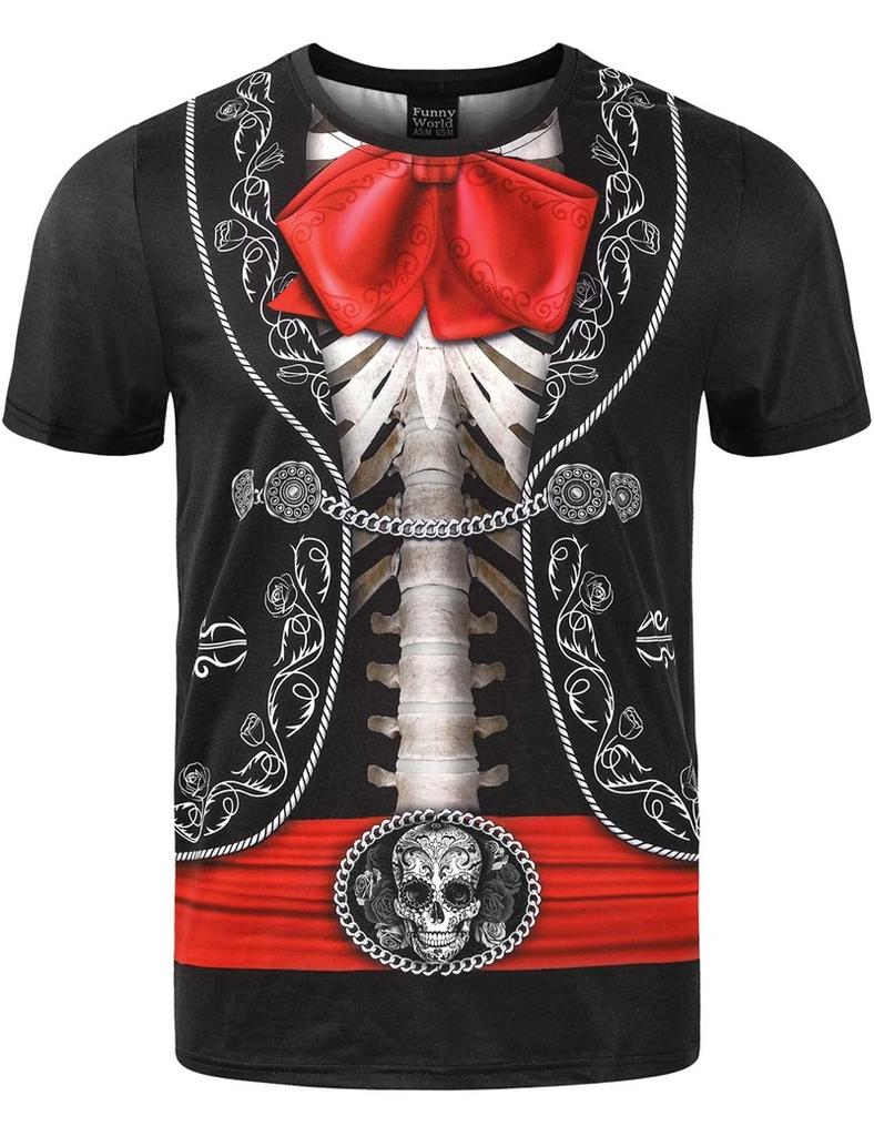 Men's Mariachi Graphic T-Shirts 3D Print Fake Suit Short Sleeve Tee Tops Casual Oversized T Shirt Mexican Costume Streetwear