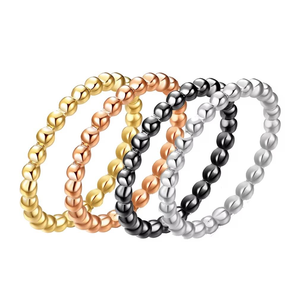 Stainless Steel Beaded Stackable Ring 18K Golden Silvery Plated Band Ring Minimalist Fashion Jewelry For Women Daily Wear