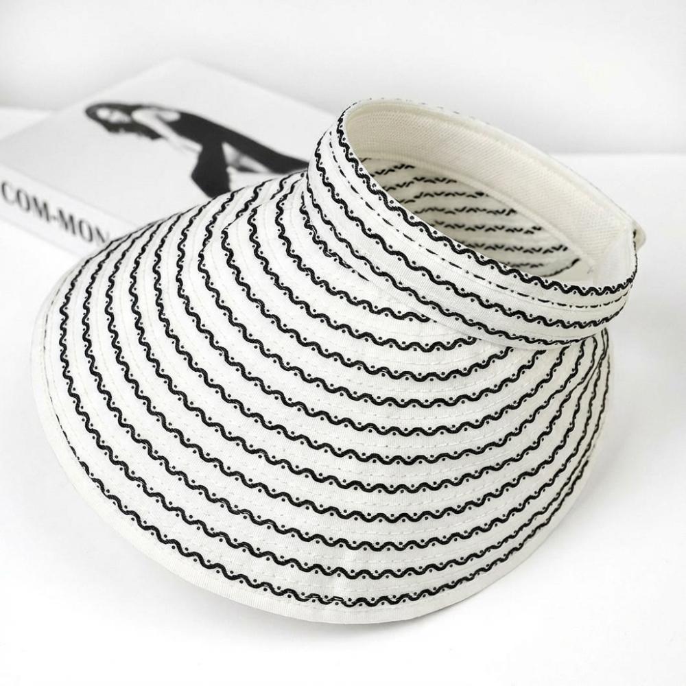 Folding Headband Sun Visor Hat Wide Brim Bucket Hat Trendy Women's Stripe Sun Hat Summer Outdoor