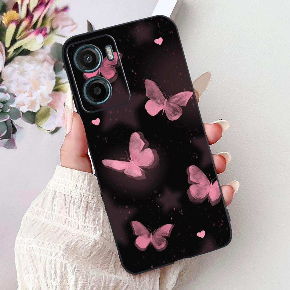 For Motorola Moto G05 G15 E15 2024 Floral Butterfly Phone Case For MOTO G05 G15 E15 4G Black Silicone Soft Lightweight Case