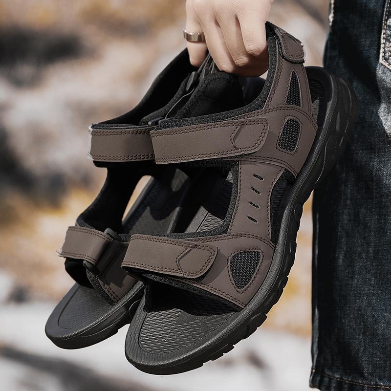 Fashion Brown Genuine Leather Men Sandals Summer New Large Size Sandals Outdoor Men's Casual Shoes Fashion Sandals Slippers Big Size 47