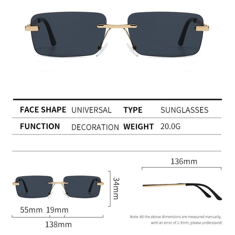 Fashionable Square Rimless Sunglasses Minimalist Trendy Street Style Shades Outdoor Sports and Travel UV-Protective Eyewear