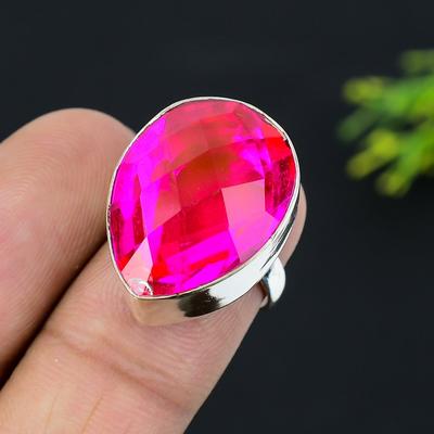 Rosa Rubellit Ädelsten 925 Sterling Silver Gåva Smycke Ring Storlek 7