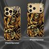 Luxury Black & Gold Rose mobile phones Glass phone case for iphone 17 pro max cover for iPhone 17 16 15 14 13 12 11pm Pro Plus