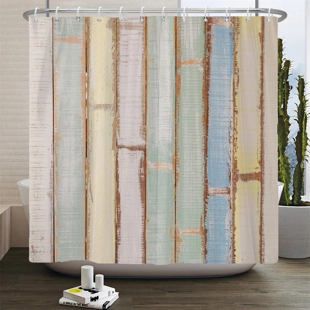 Rustic Shower Curtain Vintage Vertical Wood Planks Distressed Rustic Hardwood Design Fabric Bathroom Decor Curtain With Hooks