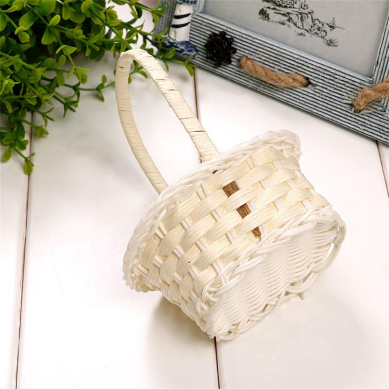 Mini Hand-woven Storage Baskets Plastic Flower Basket Fruit Rattan Cosmetics Candy Gift Packing Basket Garden Fruit Picnic Bags