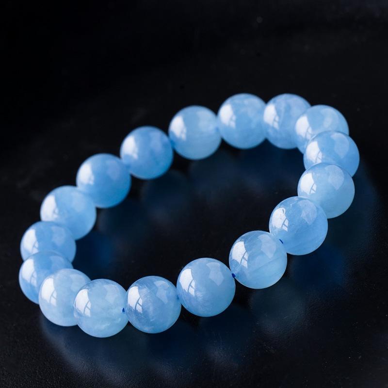 Natural Brazil Aquamarine Crystal Bracelet for Women & Men - Blue Beaded Gift for Girlfriend