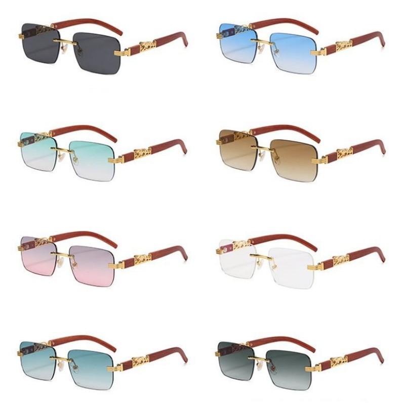 Gafas de Sol Cuadradas Vintage Sin Montura Mujer Hombre Lujo Populares Viaje Conducir Metal Cabeza de Leopardo Gafas de Sol UV400