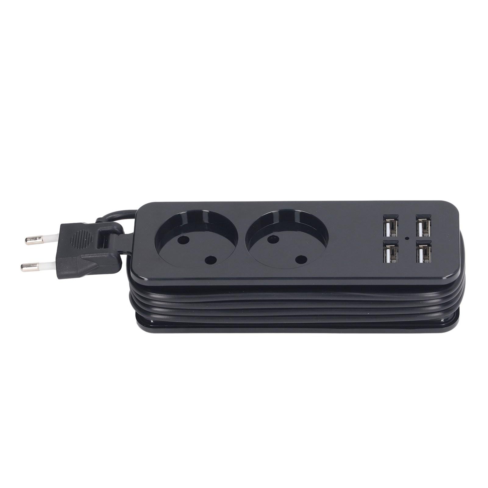 

1200W 10A Power Strip 2 Round Sockets 4 USB Ports Power Socket for Phone Laptop Black