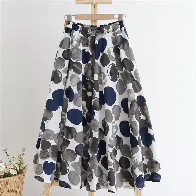 Summer Printed Half Length Skirt Fragmented Flower Pattern Umbrella Skirt Large Wave Point Mid Length Skirt A-line Skirt