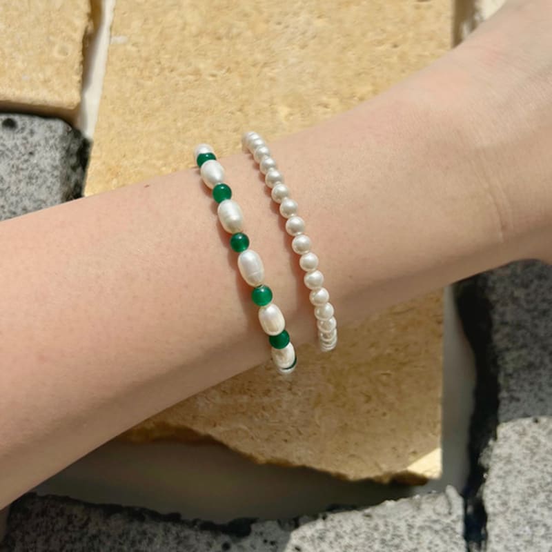 KIETIMOOR Green & Pearl Bracelet (Silver 925) Freshwater pearl green jade silver bracelet