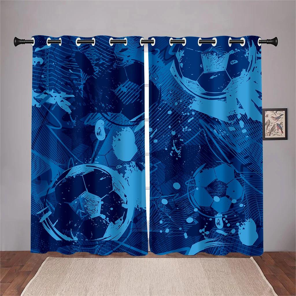 3D Fotbollsplan Glänsande Ljusslingor Gardiner Fotbollsälskare Heminredning Gardiner 2 Paneler Vardagsrum Sovrum Allrum Barnrumsinredning