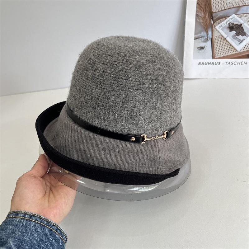 Cashmere Fisherman's Hat Children's Autumn and Winter Retro Versatile Warm Knitted Hat Premium Feeling Belt Decorative Basin Hat