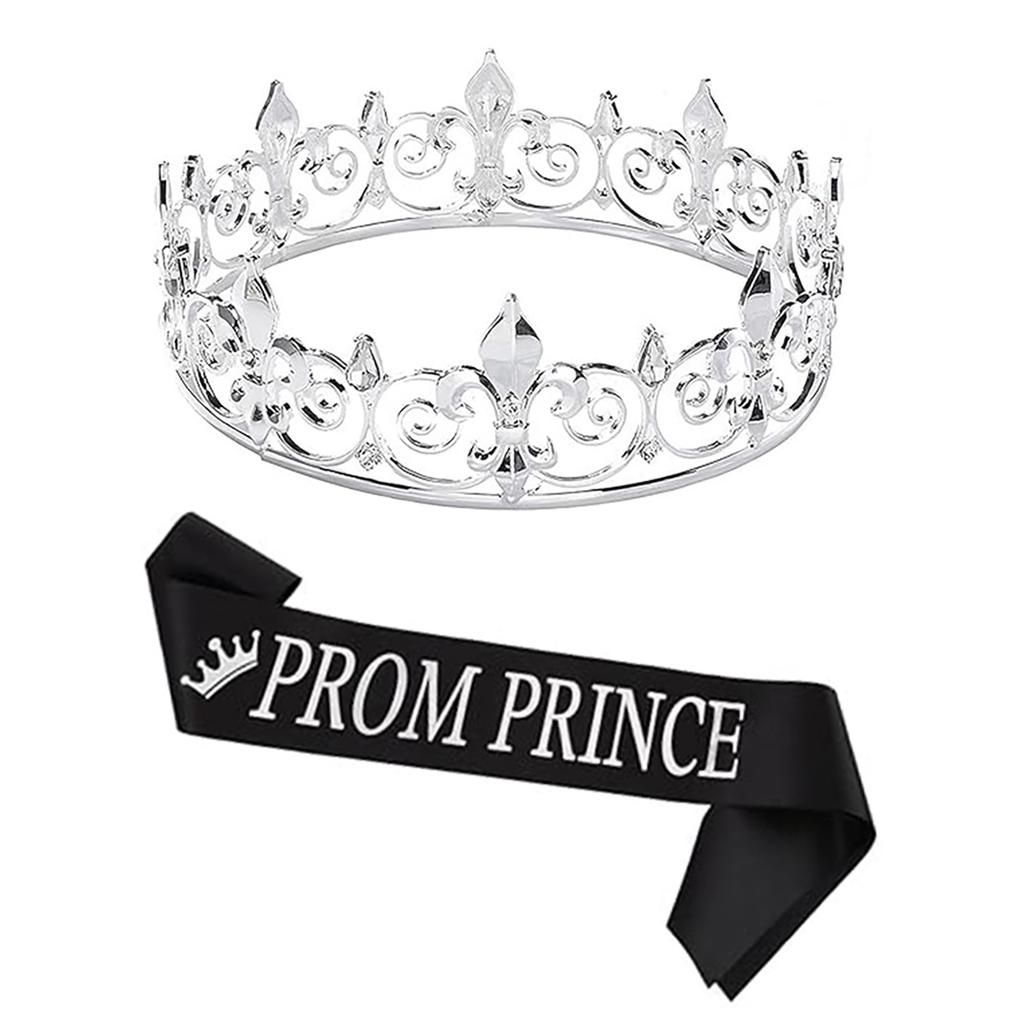 Party Royal Crown med skärp för män Kvinnor Födelsedag King Rhinestone Crown Shoulder Wrap Set Kvällsfestrekvisita tillbehör