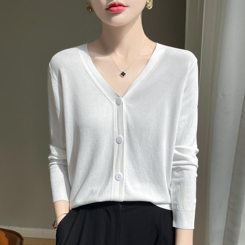 Women's Ice Silk Knitted Cardigan - Pink, Lightweight, Sun-Protective Summer Jacket