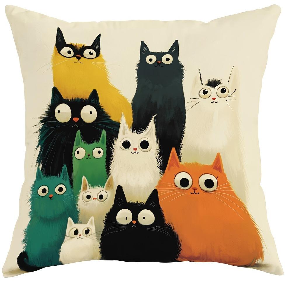 Super cute cartoon cat pillow cover: colorful funny cat Tiantuan, sofa and chair cushion cover, room home decoration