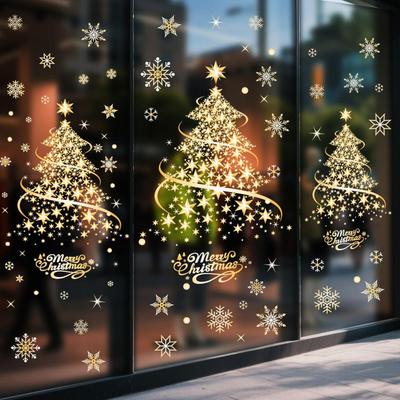 Christmas Tree Stickers 2 Sheets Decals Static Christmas Tree Window Sticker For Home Party Glass Door Wall