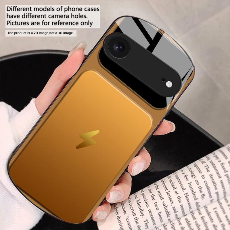 Gray background lightning For iPhone 17 16 15 14 13 Plus 12 mini 11 Pro Max XR Xs Max X 7 8 6S 22 20 Elliptical glass phone case