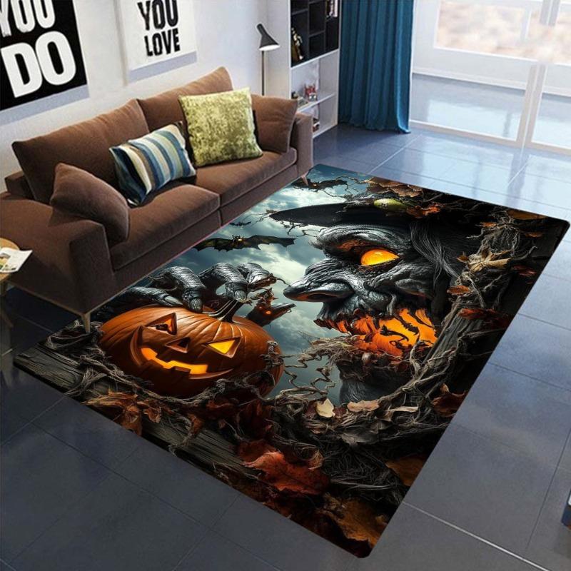 Halloween Carpet Mat Rug Horror Witch Scarecrow Pumpkin Lantern House Bat Print Dark Art Home Decoration Living Room Floor Decor