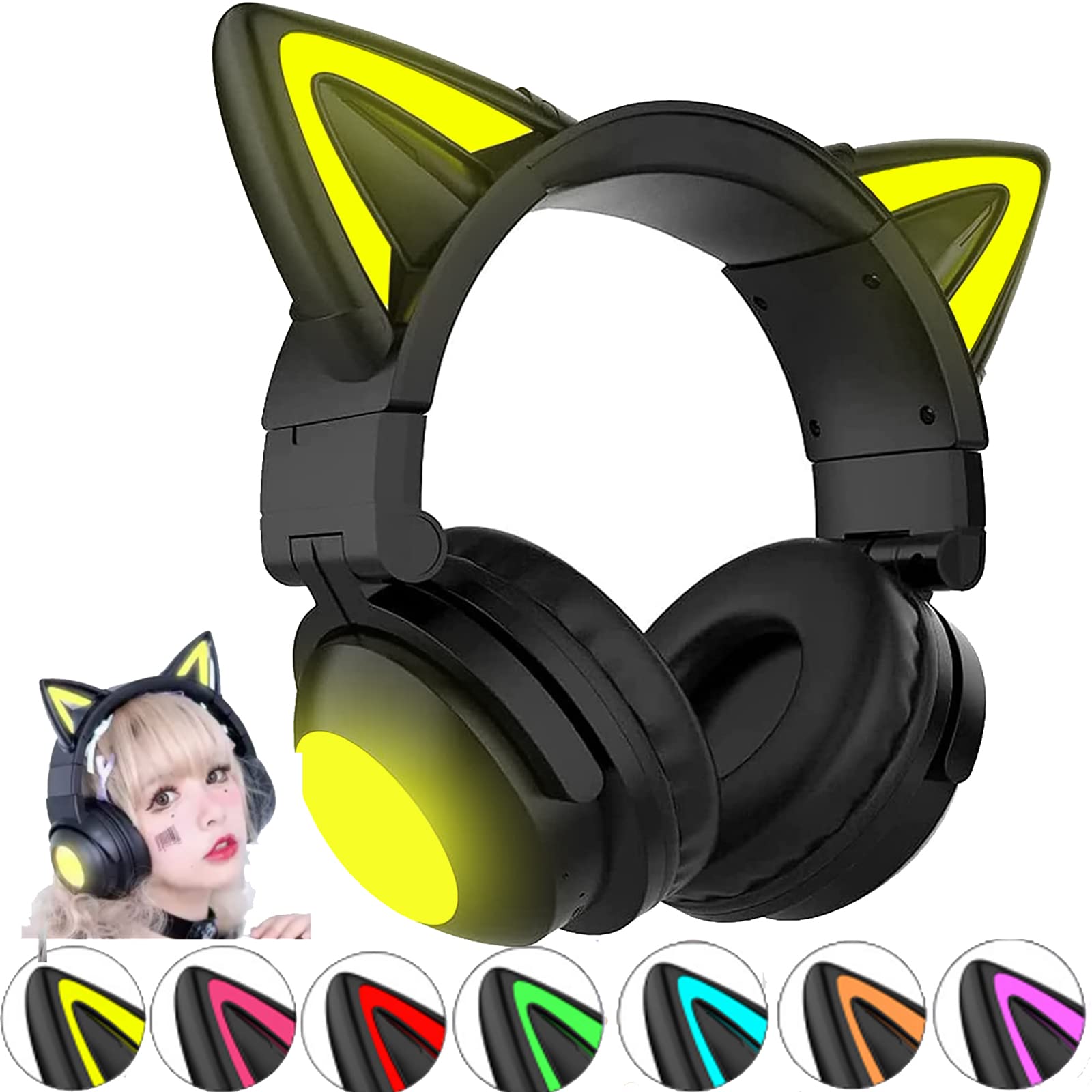 

Cat Ear Headphones, Gaming Headset, Bluetooth 5.0 Headphones, Cat Ears, Wireless Headphones, Dual-Use Wired and Wireless, Over-Ear Headphones,