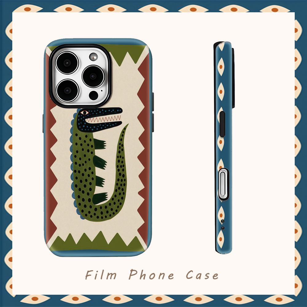 Boho Crocodile Folk Art Phone Case for IPhone 17AIR 16E 16 15 14 13 12 11 17 Pro Max Plus Double-layer Back Cover