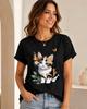 2026 New Unisexs Roundneck Shortsleeve Tshirt With A Playful Print Of A Cat Interacting With Butterflies