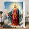 Holy Virgin Mary with Rosary Illustration Patterned Flannel Blanket Perfect for the Bedroom Living Room, Sofa, or a Little Nap