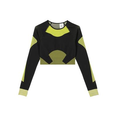 Color Block Logo Print Crew Neck Long Sleeve T-Shirt Women Tops HN2882