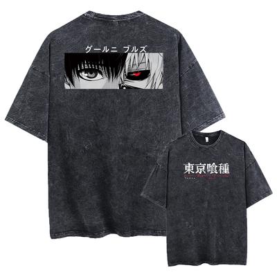 Anime Tokyo Ghoul Kaneki Ken Grafiskt Tryckt Syra T-shirt Män Innehåller Bomull Tvättad T-shirt Het Manga T-shirt Harajuku Unisex