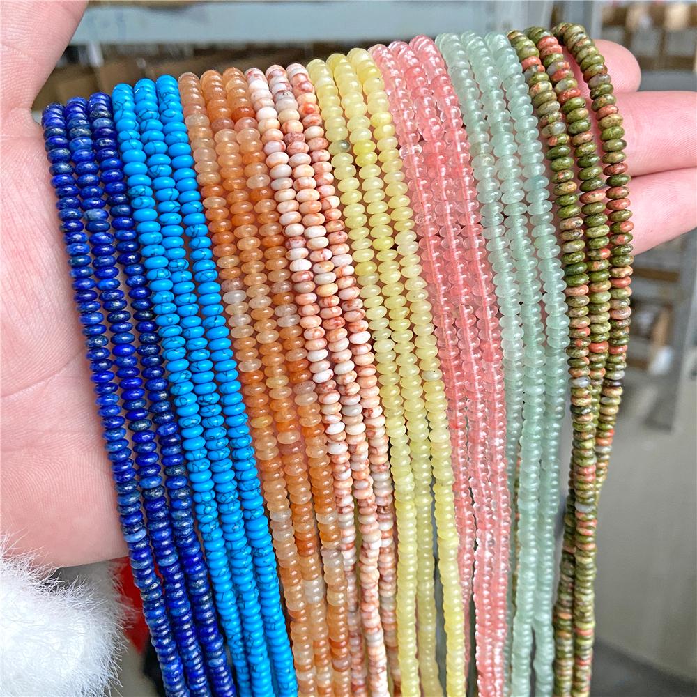 2X4MM Natural Abacus Stone Beads Blue Green Pink Flat Rondelle Beads for Jewelry Making Bracelets Necklace Accessories Wholesale