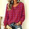 Women's Vintage Polka Dot Long Sleeve Pullover Top with Ruffle Trim and Tie Neck