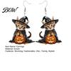 Curved Ear Hooks 1 Pair Halloween Witch Cat Earrings for Women, Acrylic Cute Hang Tag Kitten Dangle Drop with Pumpkin, Party Costume Accessories