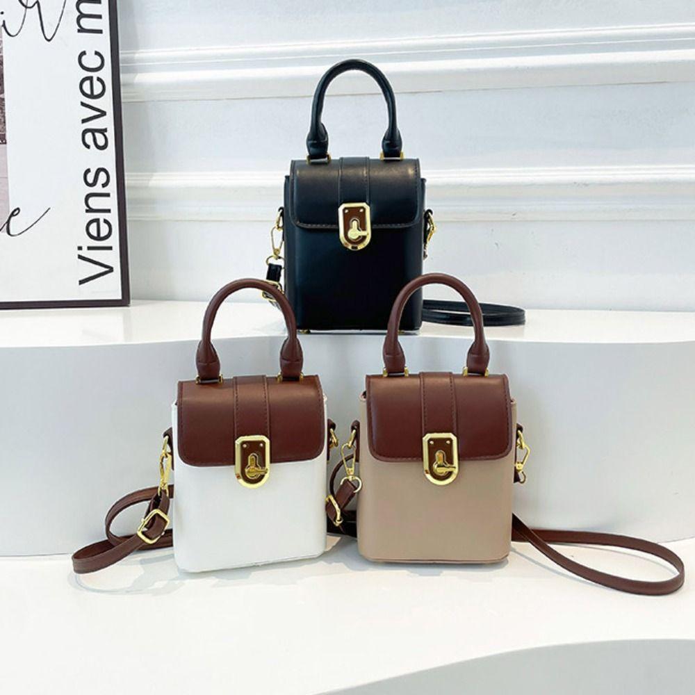 Korean Style Contrast Color Phone Bag Handbag Ins Square Tote Bag Simple Shoulder Bag Travel