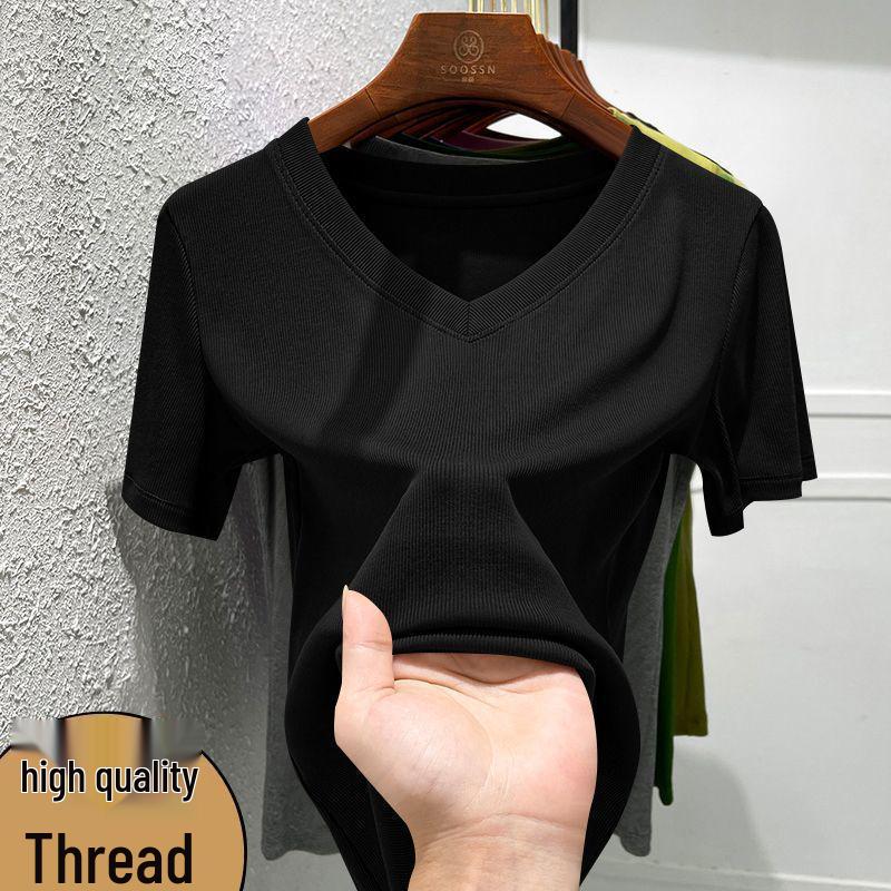 Elegante Camiseta Fina de Mujer con Cuello en V - Versátil Capa Base de Verano
