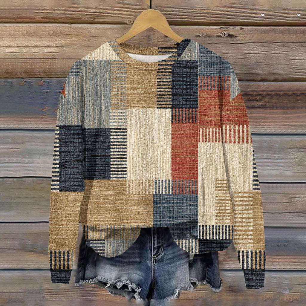 Mote langermet plysj trykket genser pullover topp for kvinner