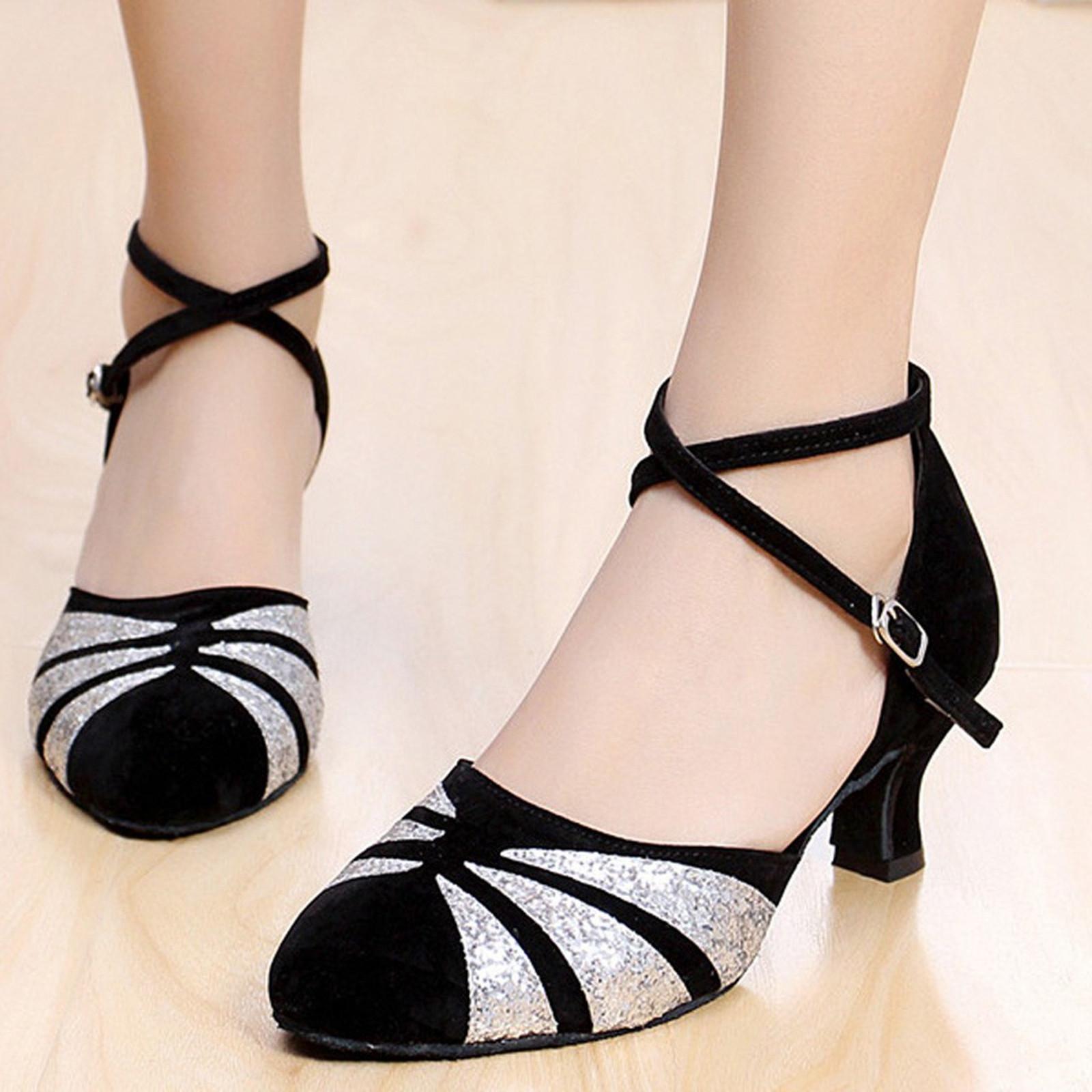 

Женская обувь для бальных танцев, танго, латинских танцев, обувь с блестками, обувь для социальных танцев 41 серебряный