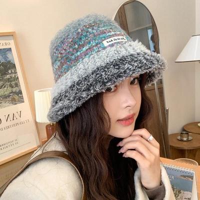Kadın Sonbahar Kış Sıcak Kalın Kulak Koruyucu Şapka Soğuk Kadife Örme Balıkçı Şapkaları Tatlı Sevimli Çizgili Kova Şapka