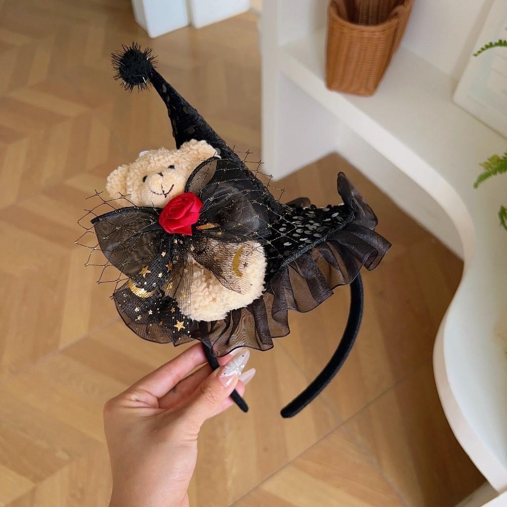 Flower Halloween Witch Hat Hair Hoop Lace Halloween Headband Halloween Party Hair Band Photo Props