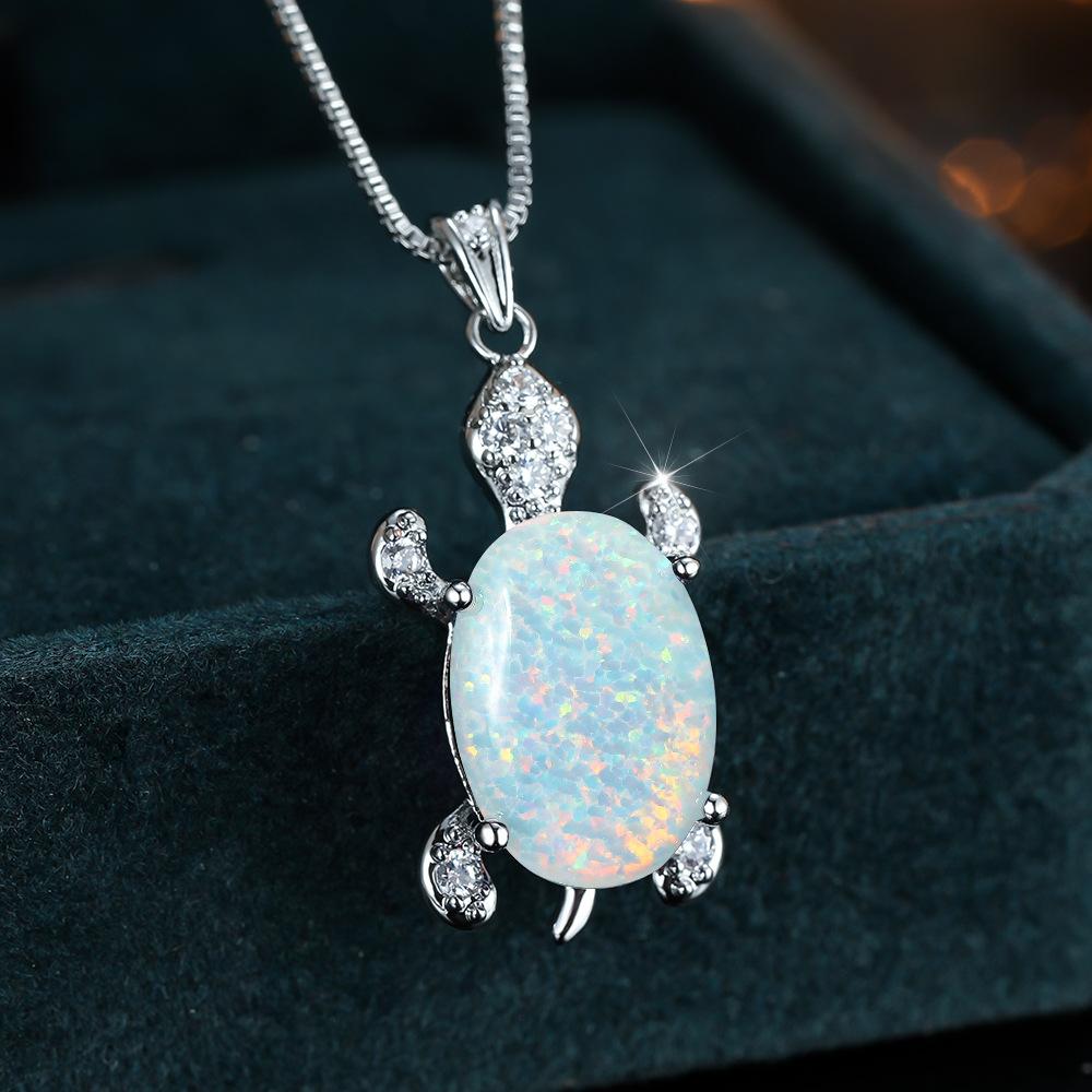 Personalized Blue White Green Micro Diamond Set Turtle Womens Versatile Necklace