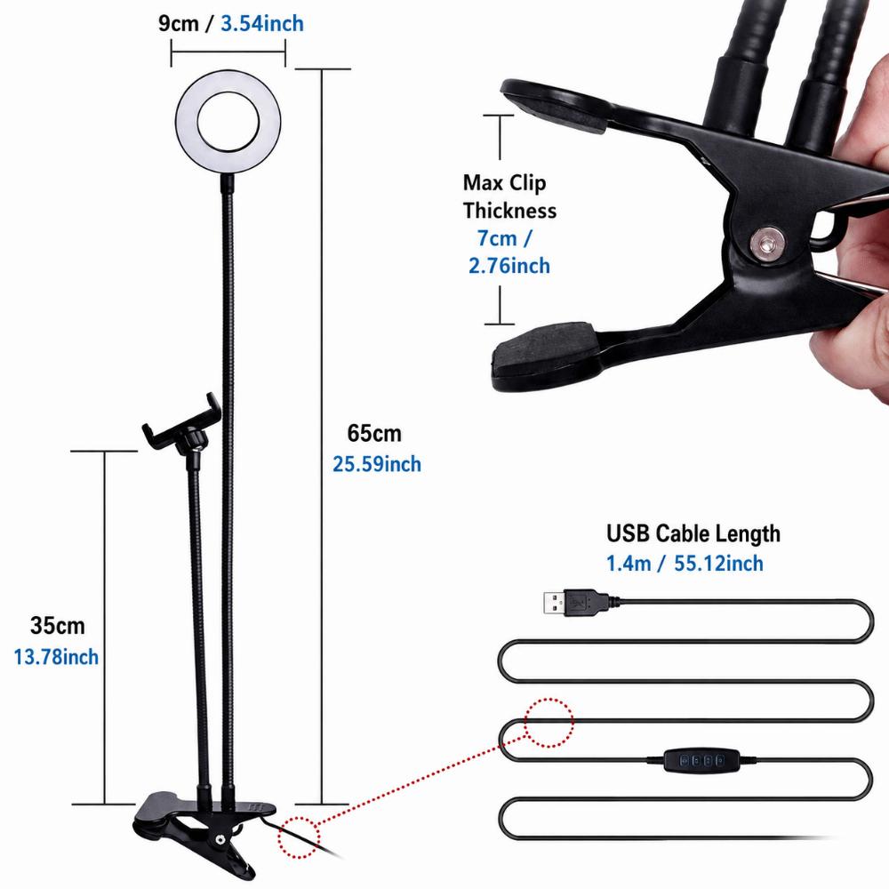 Adjustable Angle Ring Light 6W Makeup Mirror Light Portable Selfie Ring Light  Live Stream