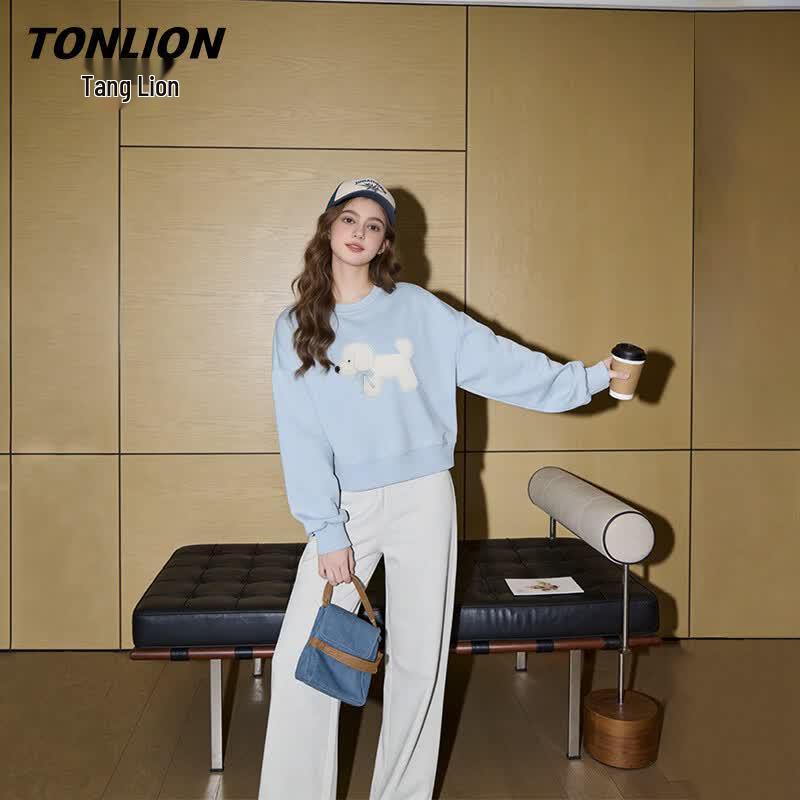 TonLion Women's Puppy Print Pullover Sweatshirt