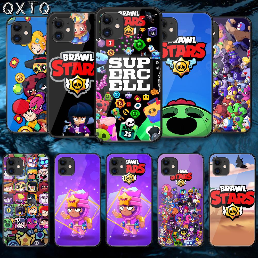 Kreslený herní kryt Brawl Stars pro iPhone Samsung Galaxy Redmi Note S 17 16 15 14 13 20 24 25 54 Pro Max Ultra Fe Kryt z tvrzeného skla