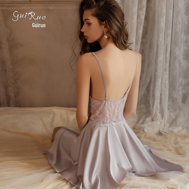 Stunning Plus Size Backless Push-Up Nightgown Set with Mesh Details