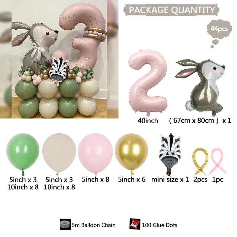 

44Pcs Cute Animal Rabbit Foil Ballons 40inch Baby Pink Number Birthday Party Round Avocado Balloons Kids Baby Shower Decorations Rabbit&40inch