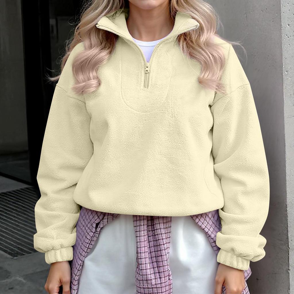 Women's Fashionable And Casual Fleece Line Solid-color Long Sleeve Top